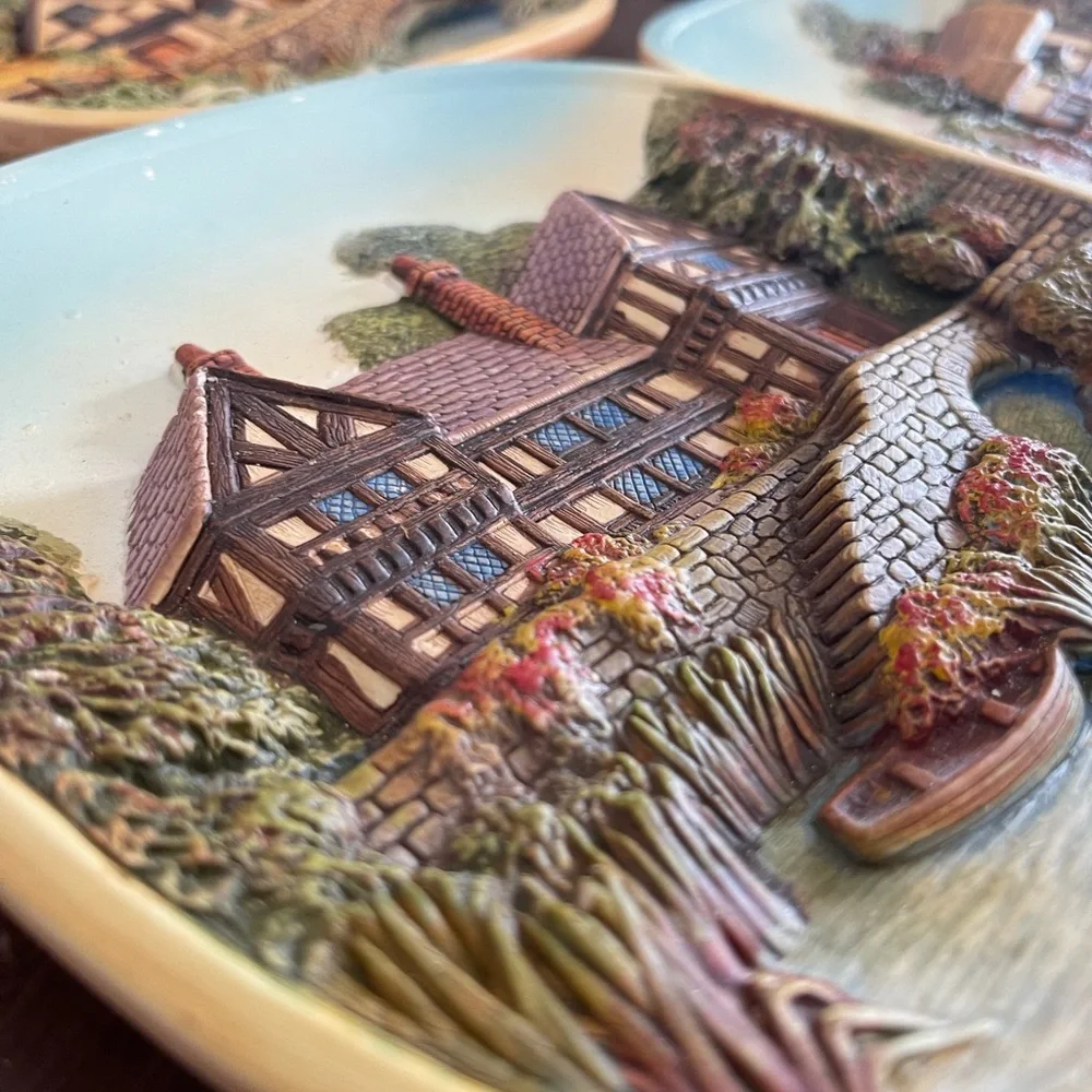 Set of 3 Vintage 1974 Legend Products England 3D Chalkware landscape Wall Plates - Picture 3 of 8